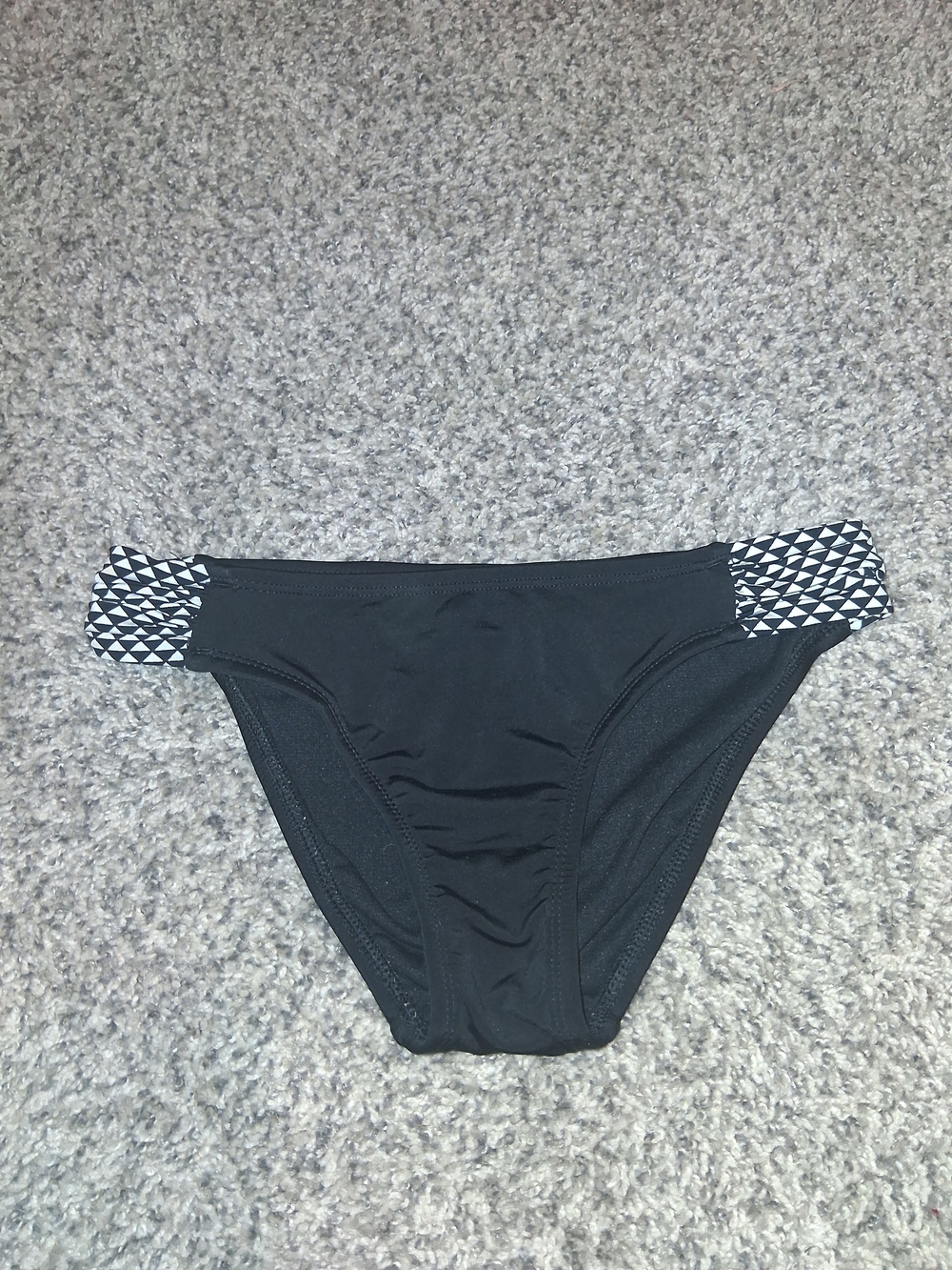 Women’s Arizona Black Bikini Bottom with Geometric Side Panels, Small